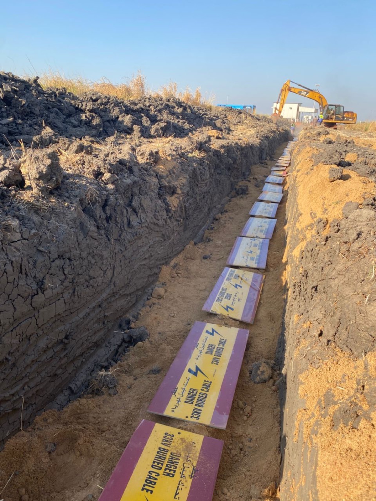 Cable protection slabs laid along the trench