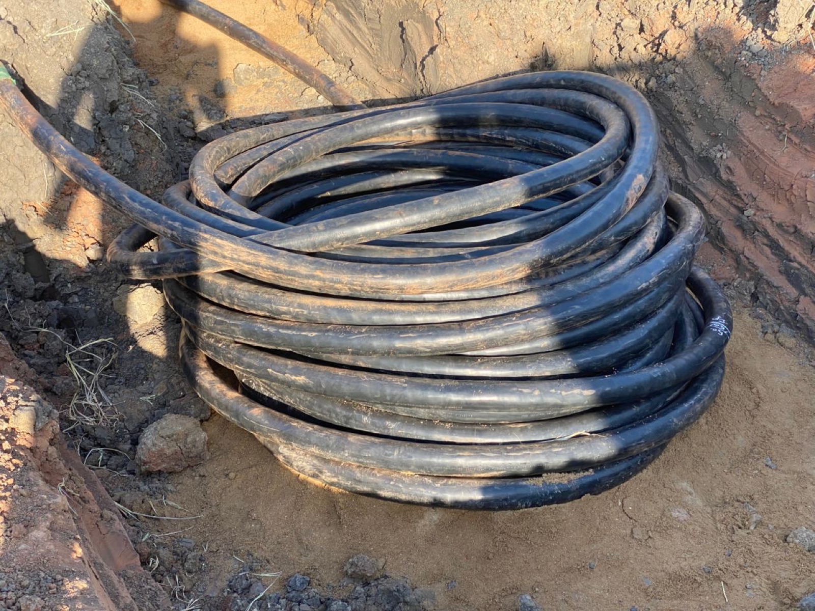 Coiled 33 kV cable ready for laying